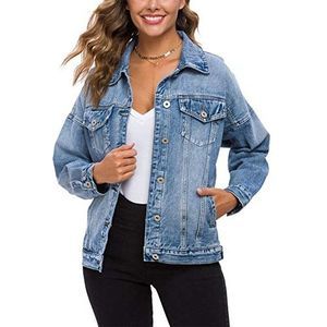 UTNISAN Womens Oversized Denim Jacket for Women Trucker Jacket (Blue Washed, XL)